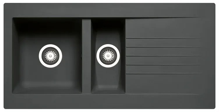 Lavello integrato 1.5 vasche con gocciolatoio laterale destro o sinistro DELINIA Scirocco resina L 50 x L 100 cm nero