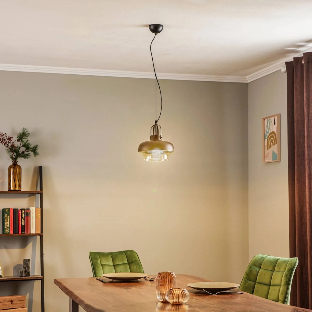 Avonni Lampada a sospensione AV-5064-1BSY, paralume in metallo e vetro