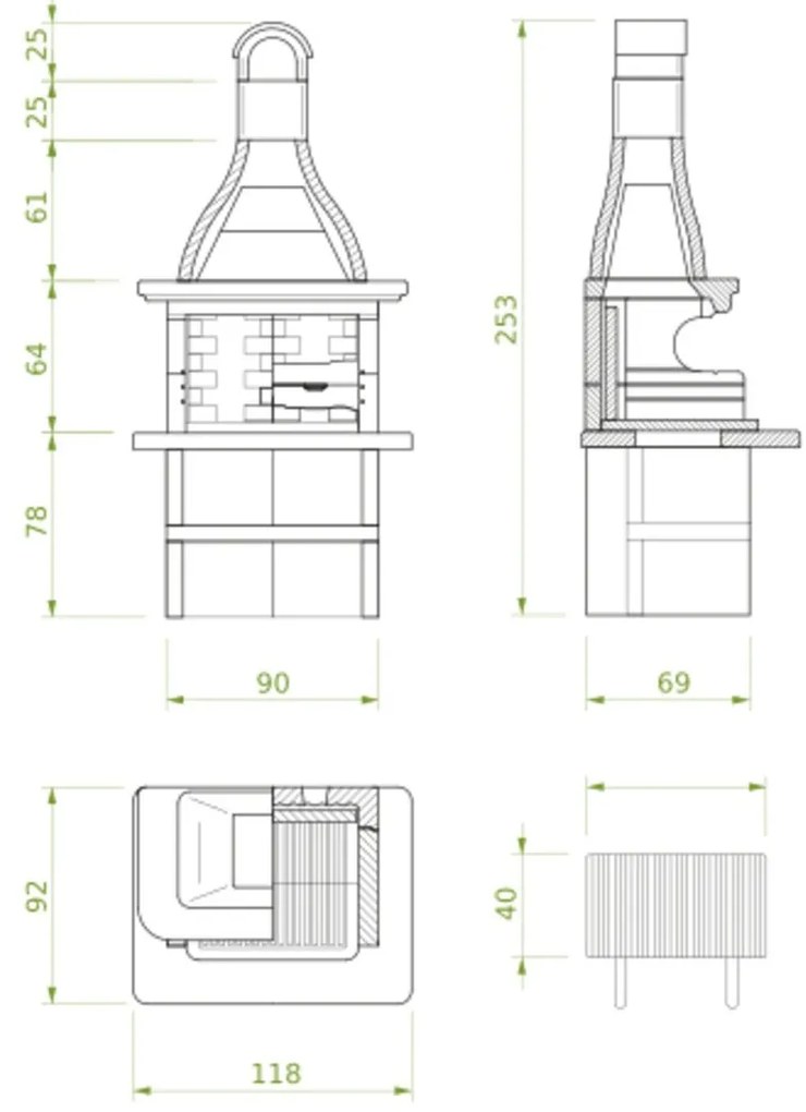 Palazzetti Andros 3 barbecue a legna o carbonella grezzo con griglia in acciaio e piano in Marmotech effetto granito grigio