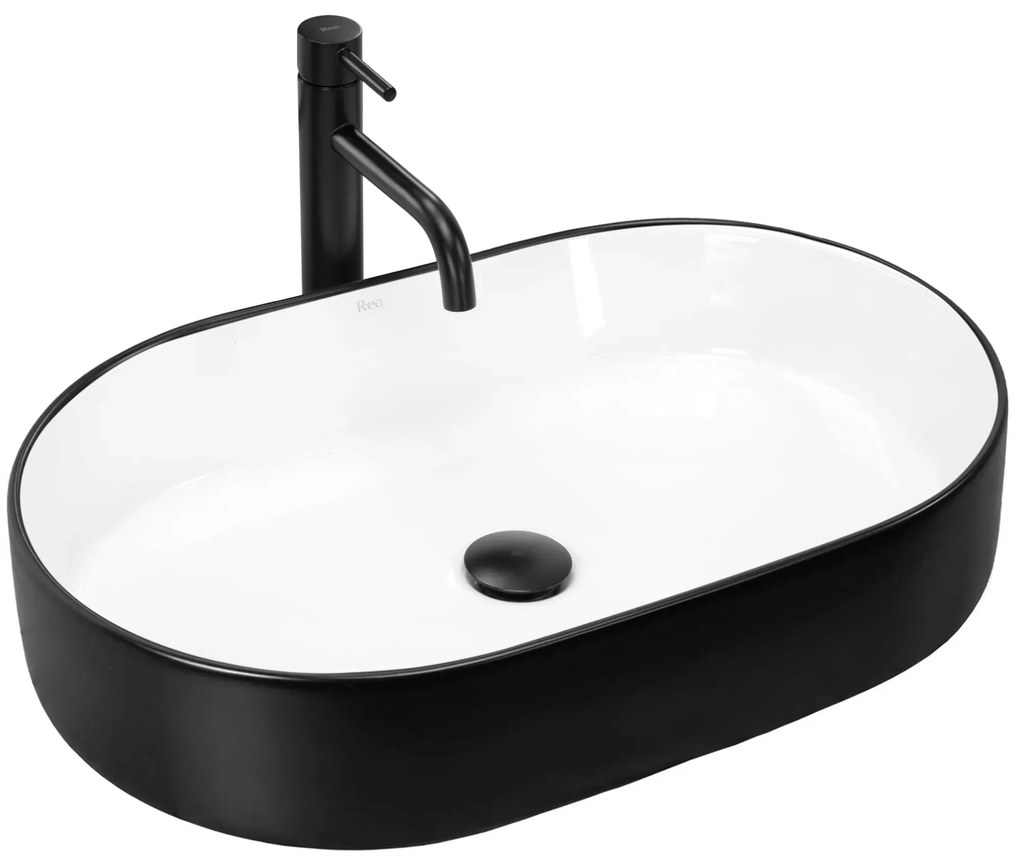 Lavabo da appoggio in ceramica Rea Nadia Black Mat White