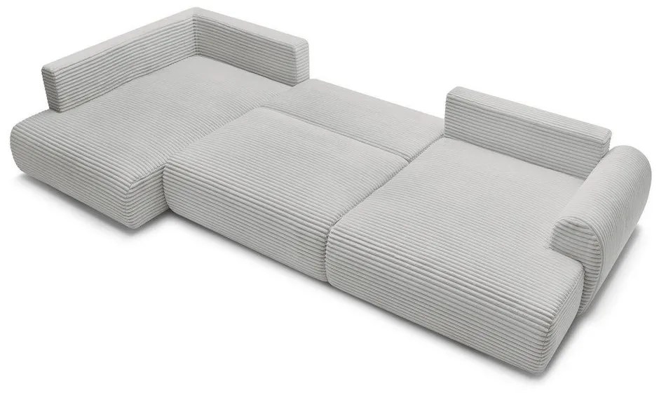 Divano angolare in grigio chiaro allungabile (con penisola a destra/a forma di "U") con rivestimento in velluto a coste Lucien – Bobochic Paris