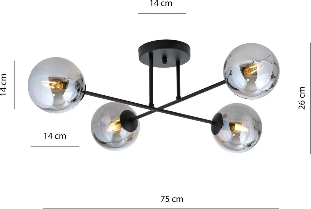 Lampadario da Soffitto in Acciaio ROMA 4 Nero 4xE14