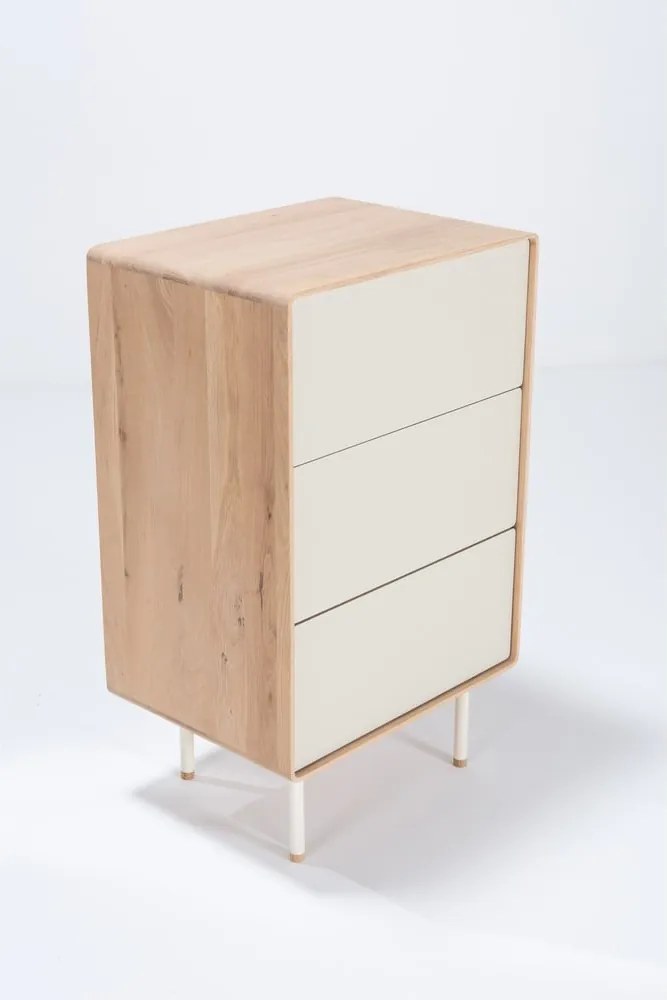 Cassettiera alta bianca in legno di quercia con 3 cassetti 60x100 cm Fina - Gazzda