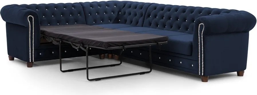 Divano angolare blu allungabile (con penisola a sinistra/a L) con rivestimento in velluto York Blik – Ropez