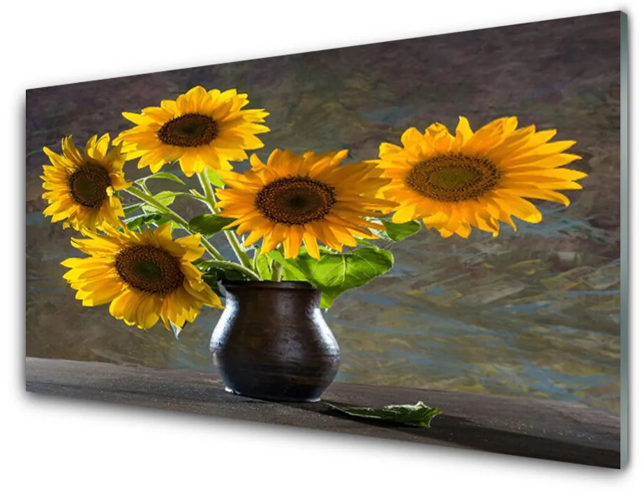 Quadro vetro acrilico Pianta del vaso di girasole 100x50 cm