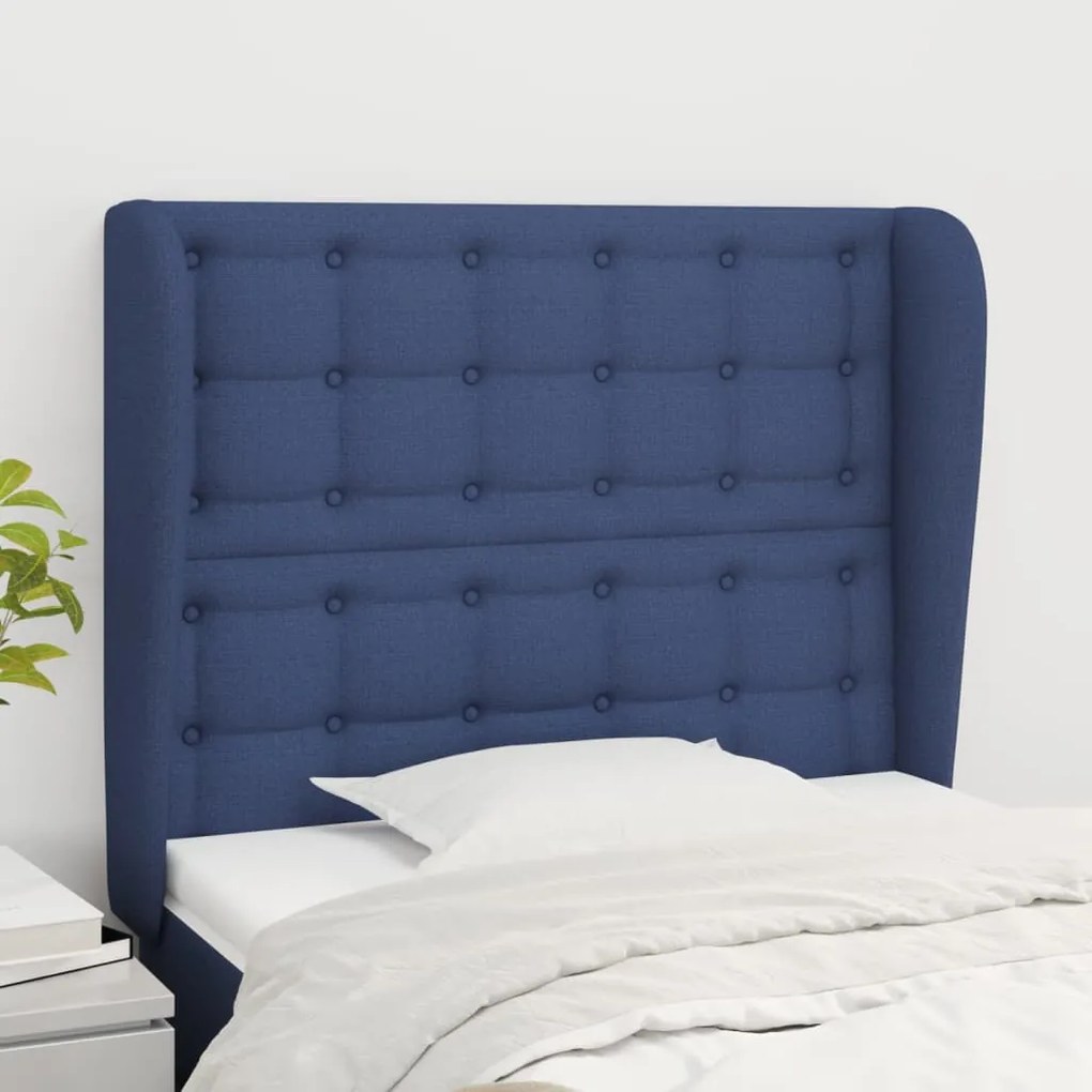 Testiera Ad Orecchio Blu 103x23x118/128 Cm İn Tessuto /