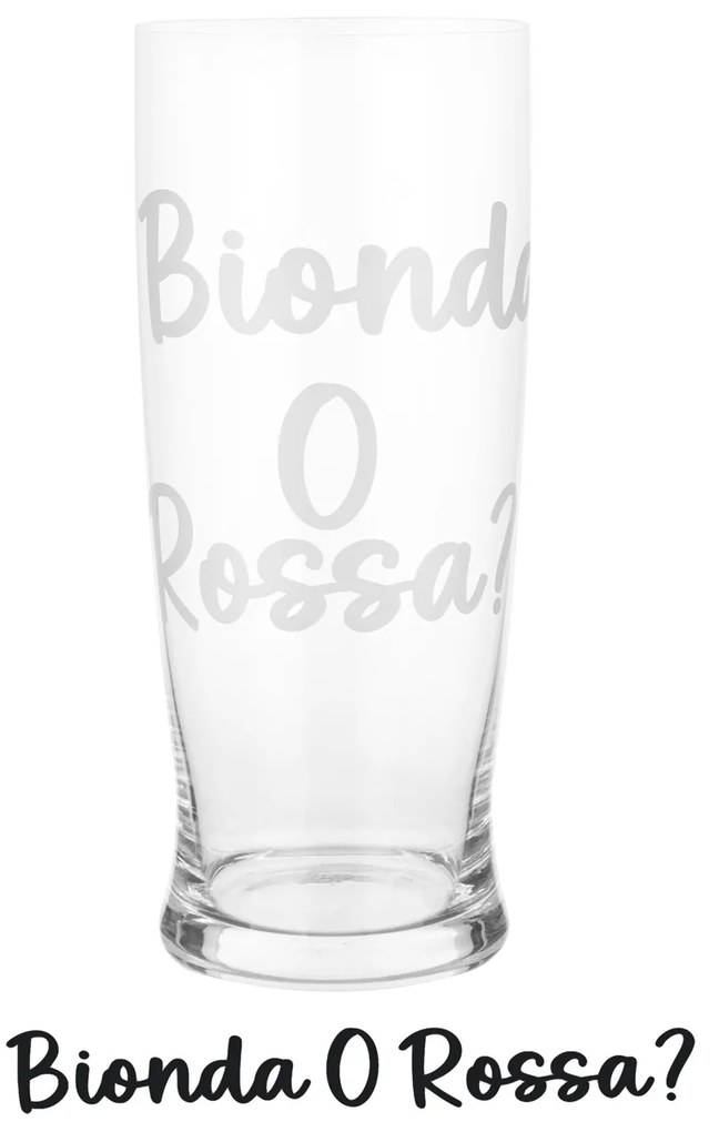 Bicchiere birra in vetro scritta Bionda o rossa 500 ml