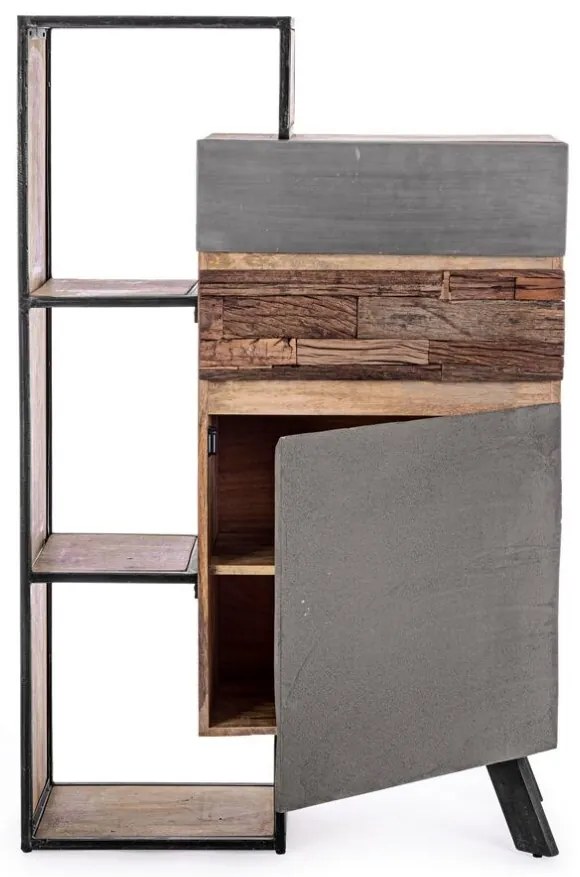 Credenza MANCHESTER in legno di mango e acciaio nero, 90x40x140 cm