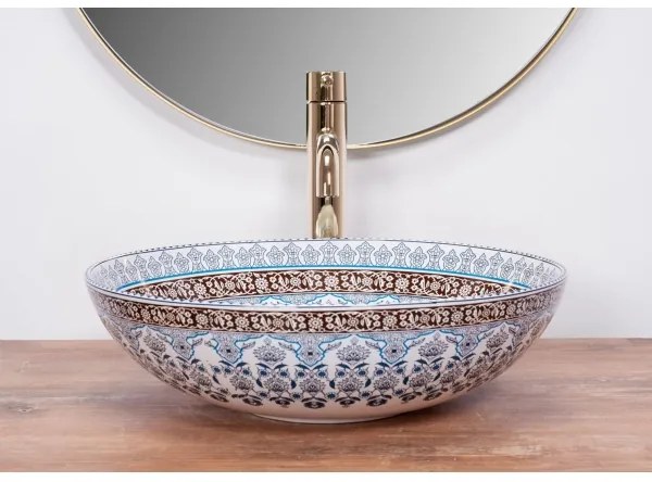 REA-U0267 - Lavabo da appoggio ARTE Ø 40 cm in ceramica con motivo ornamentale