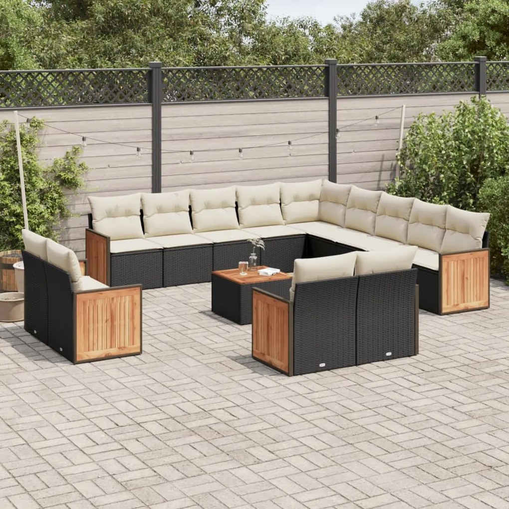 Set divani da giardino 14pz con cuscini in polyrattan nero