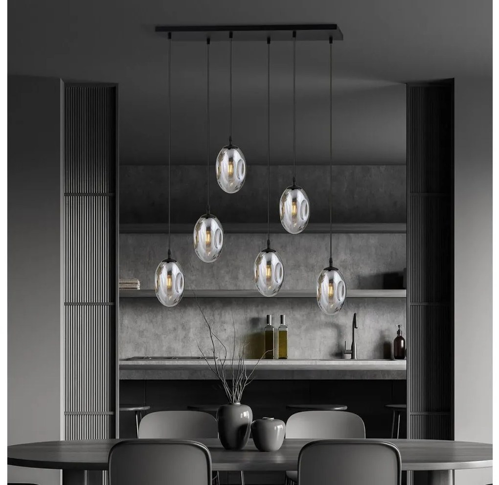 Lampadario a sospensione con filo ASTRAL 6xE14/10W/230V nero/fumé