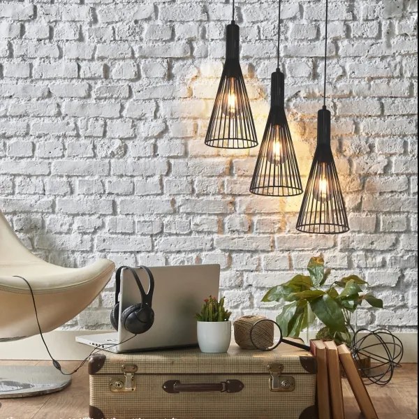 Lampadario a sospensione con filo TIANA 3xE27/20W/230V nero