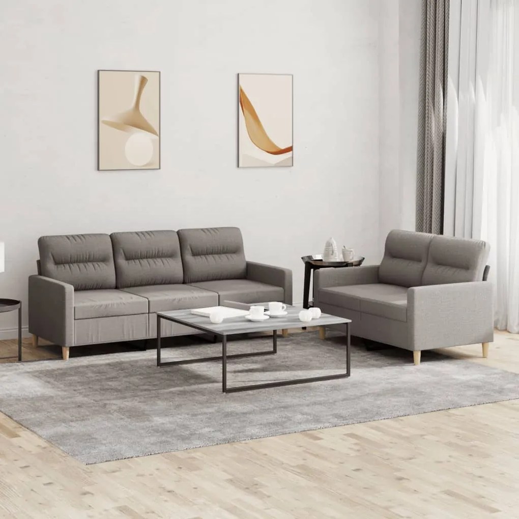 Set Di Divani 2 Pz Con Cuscini Tortora İn Tessuto /
