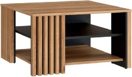 Tavolino Basso Da Salotto 80x80 Con Doghe Kave Rovere Mauvella E Nero