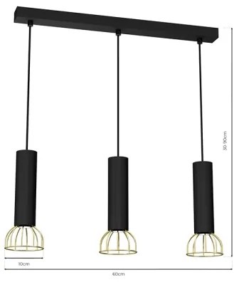 Lampadario su corda DANTE 3xGU10/25W/230V nero/oro
