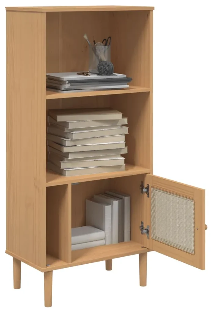 Credenza senja aspetto rattan marrone 60x35x130 cm legno pino
