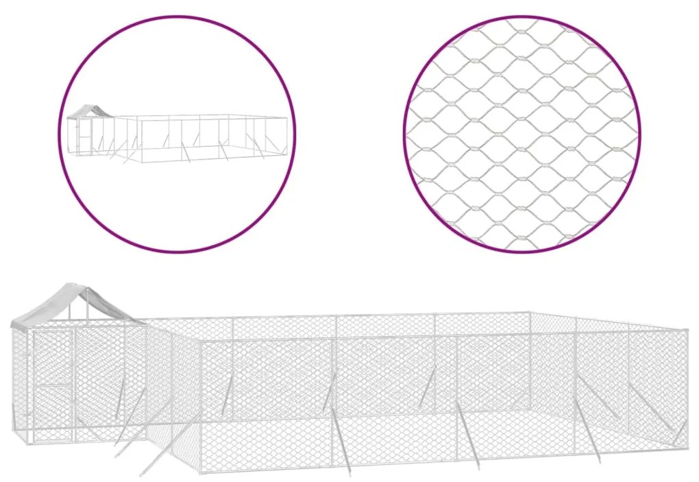 Cuccia cani da esterno tetto argento 10x6x2,5 m acciaio zincato