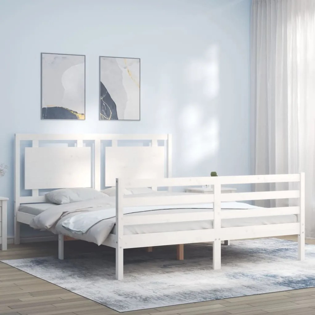 Giroletto Con Testiera Bianco 160x200 Cm Legno Massello /