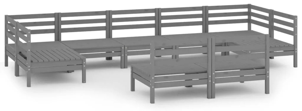 Set salotto da giardino 9 pz grigio in legno massello di pino