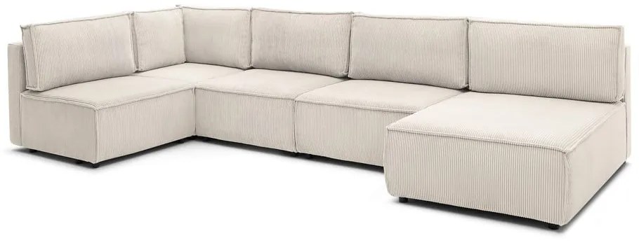 Divano a U angolare in velluto a coste variabile crema Nihad modular - Bobochic Paris