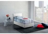 Letto singolo Carola, Letto contenitore con rivestimento in tessuto, Made in Italy, Apertura laterale, con materasso cm 80x190 incluso, Bianco