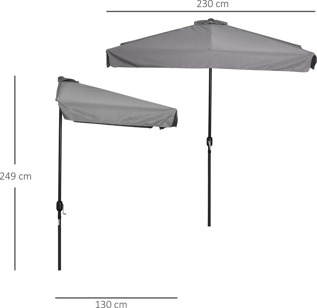 Mezzo Ombrellone da Giardino 230x130x249 cm in Metallo e Poliestere Grigio...