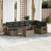 Set Divano da Giardino 9 pz con Cuscini Grigio in Polyrattan 3275030