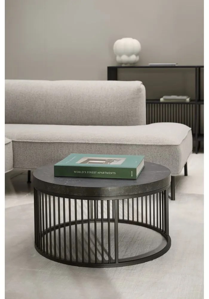 Tavolino rotondo nero con piano effetto marmo ø 65 cm Strington - Actona