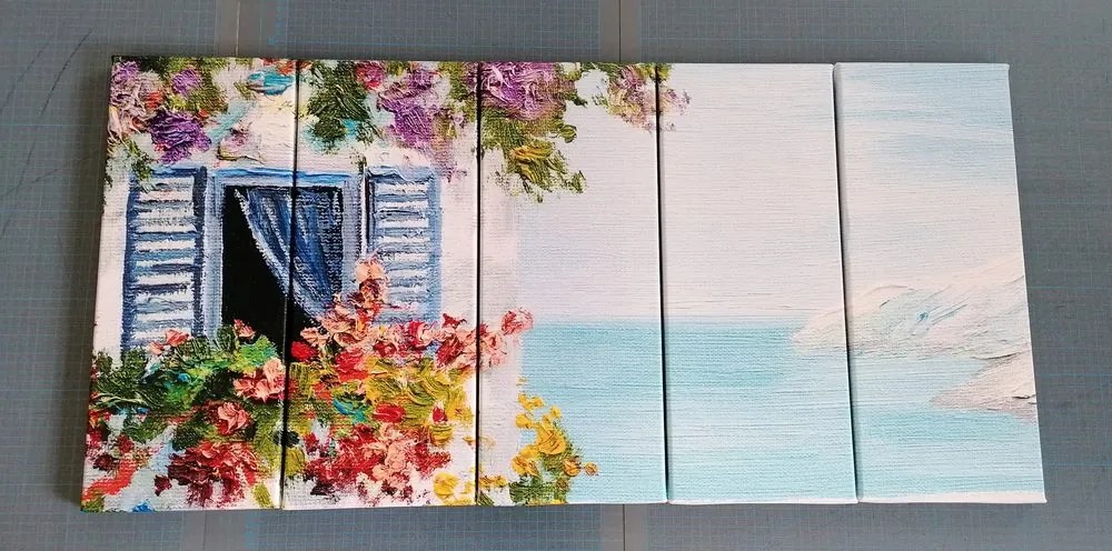 Quadri 5 pezzi – Casetta e vista sul mare