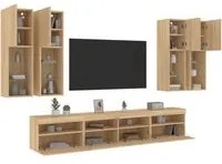 Set Mobili TV a Muro 7 pz con Luci LED Rovere Sonoma 3216773