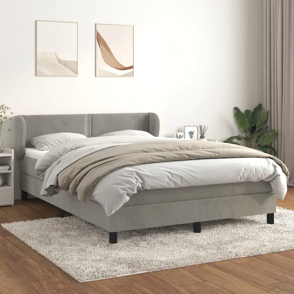 Giroletto A Molle Con Materasso Grigio Chiaro 140x190cm Velluto /