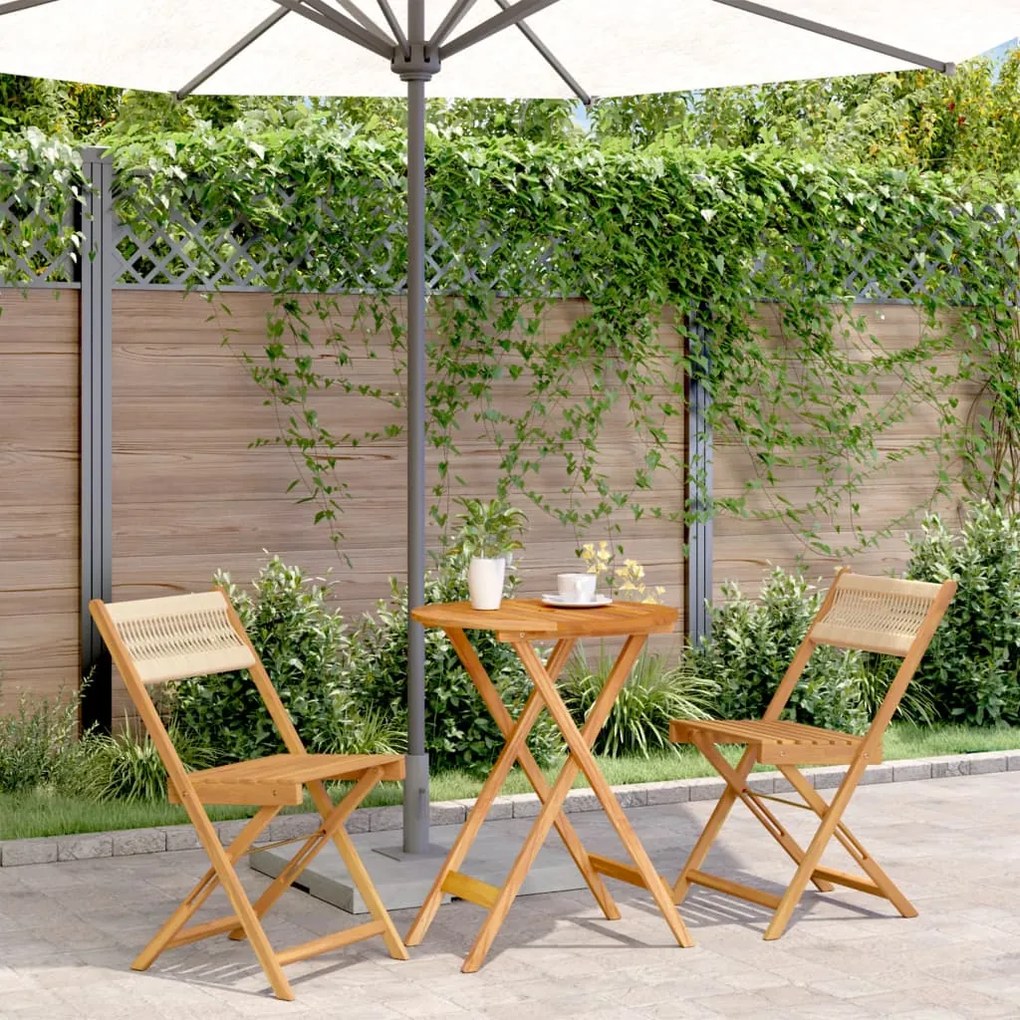 Set Da Bistrot 3pz Beige İn Polipropilene E Legno Massello /