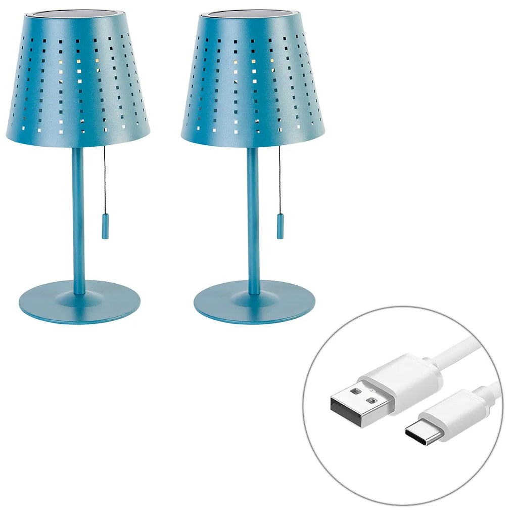 Set di 2 lampade da tavolo blu con LED dimmerabile a 3 livelli ricaricabile e solare - Ferre