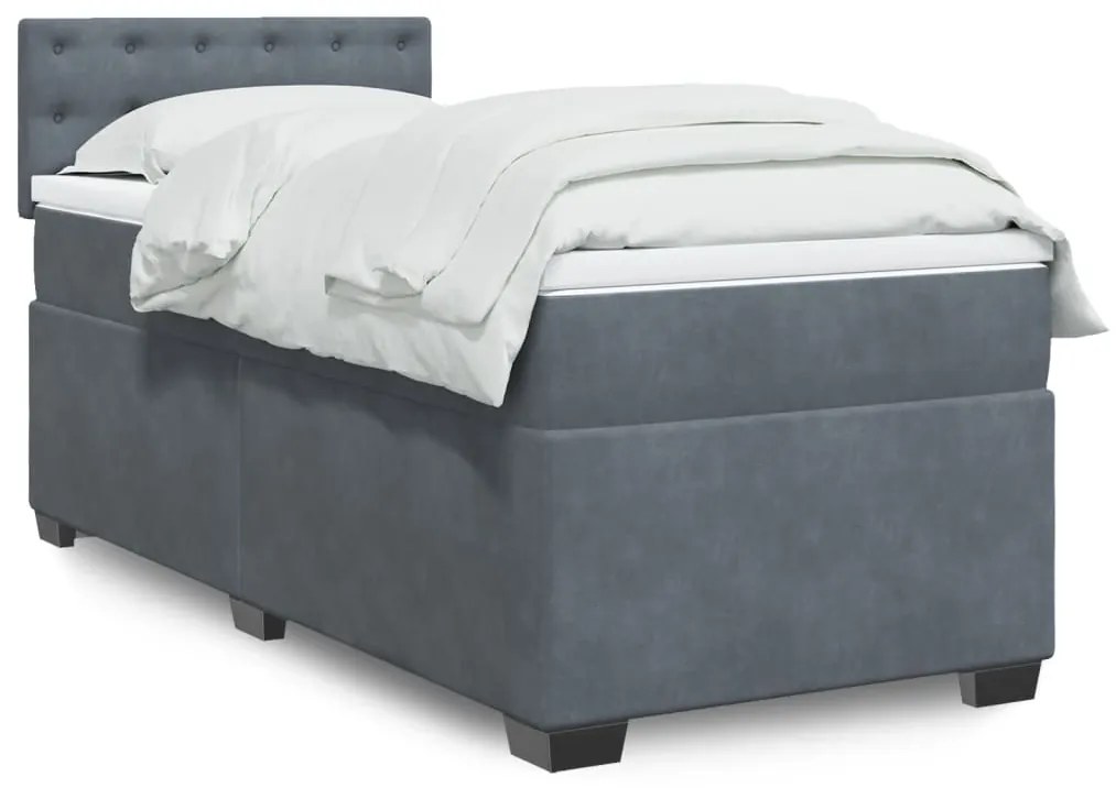 Letto a molle con materasso grigio scuro singolo in velluto