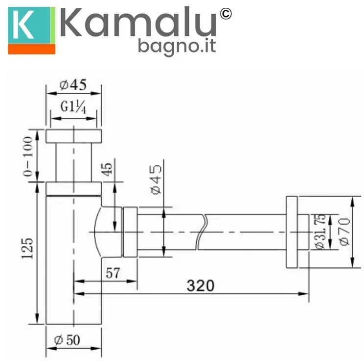 Kamalu - Sifone di scarico per lavabo in ottone cromato | KS044