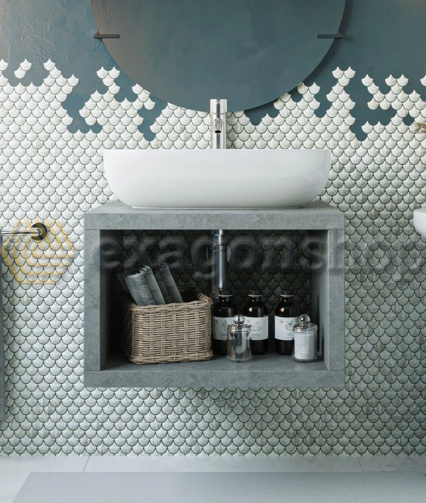 Mobile bagno Grigio Cielo 60x50 Thema con vano a giorno e Lavabo rettangolare da appoggio bianco in ceramica