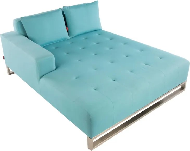 Lettino doppio con cuscino Luxor in inox e cuscino azzurro 145 x 75 x 185 cm