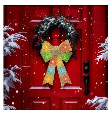 LED RGB decorazione natalizia 11xLED/3xLR44 40x30 cm fiocco dorato