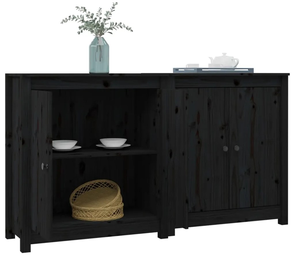 Credenze 2 pz nero 70x35x80 cm in legno massello di pino