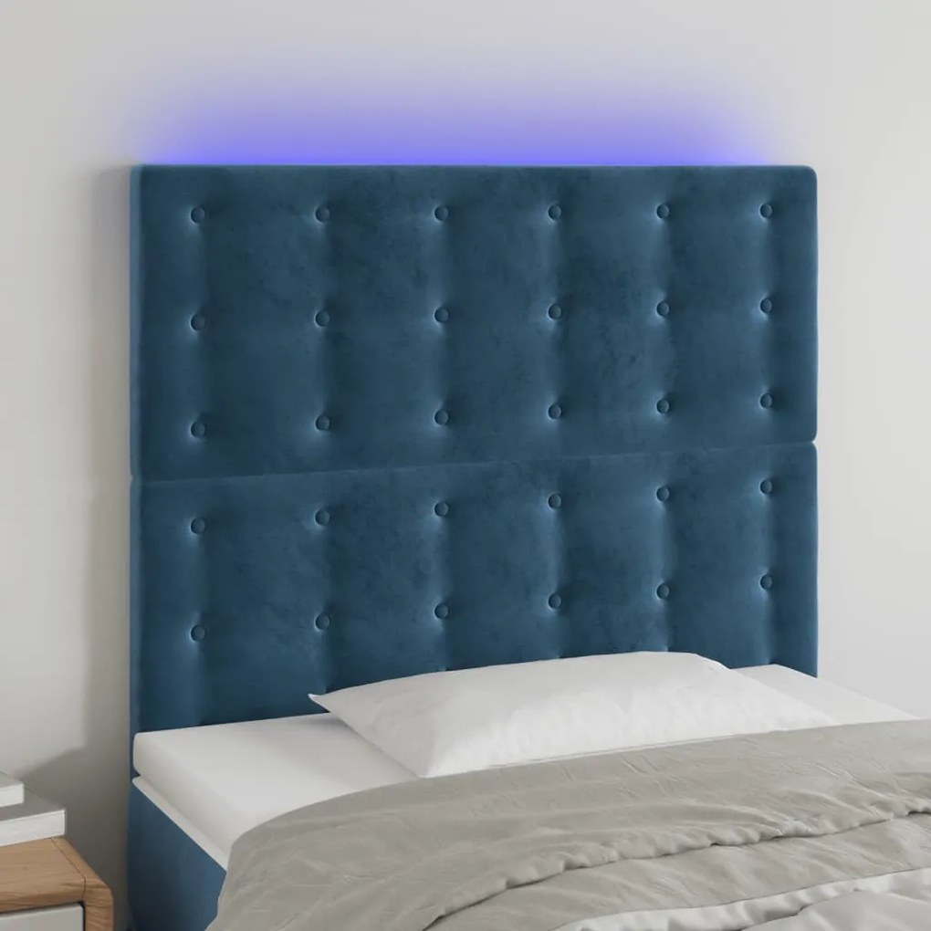 Testiera A Led Blu Scuro 90x5x118/128 Cm İn Velluto /