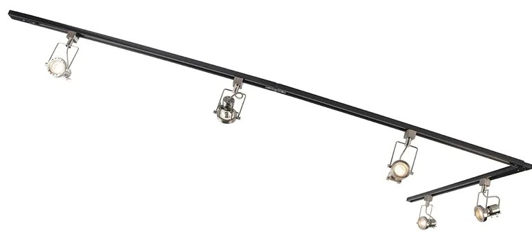 Sistema a binario con 5 faretti monofase nero con acciaio - Suplux