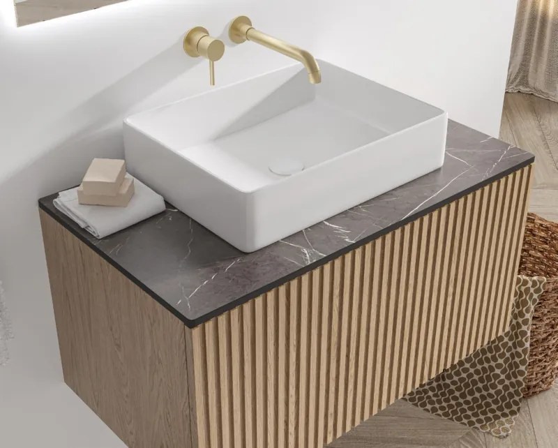 Mobile bagno sospeso 80cm rovere effetto cannettato KDS-80P - KAMALU