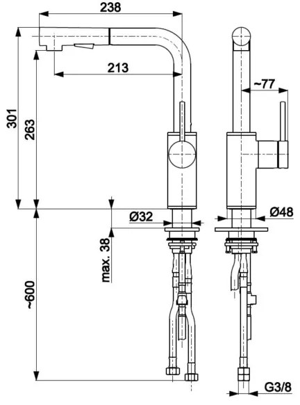 KFA Armatura 6623-110-22 - Rubinetto lavello con doccetta estraibile DUERO BASIC acciaio inossidabile