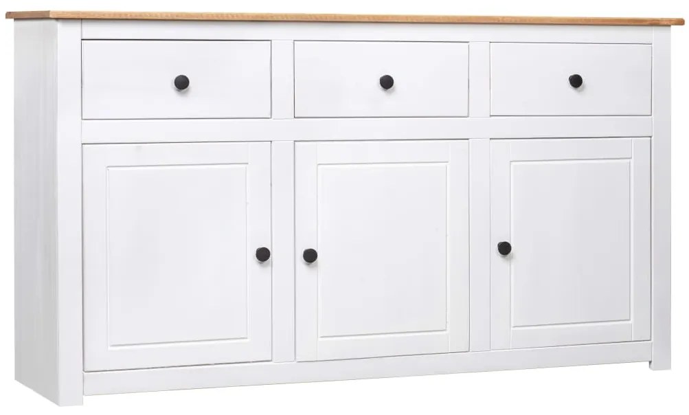 Credenza Bianca 135x40x80 Cm İn Legno Massello Di Pino Panama /