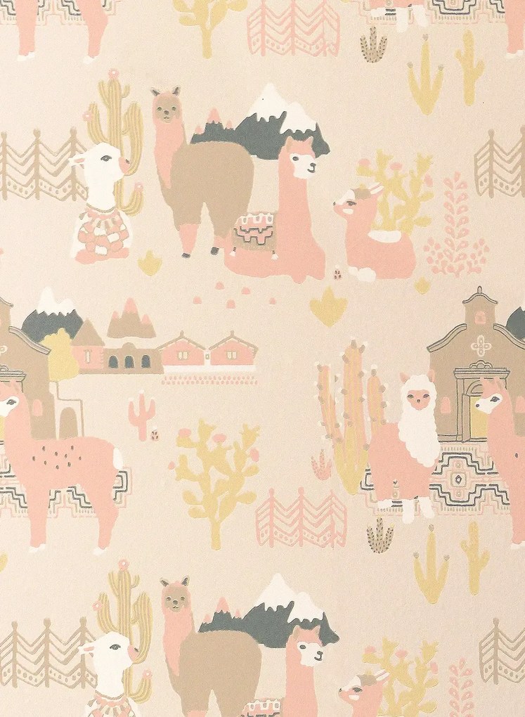 Majvillan Carta da parati Lama Village - Light Sunny Pink