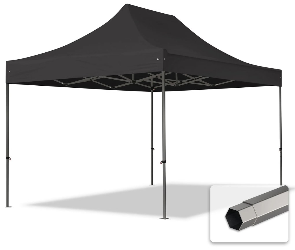 TOOLPORT 3x4,5 m gazebo pieghevole PVC ignifugo, PREMIUM acciaio, nero - (600116)