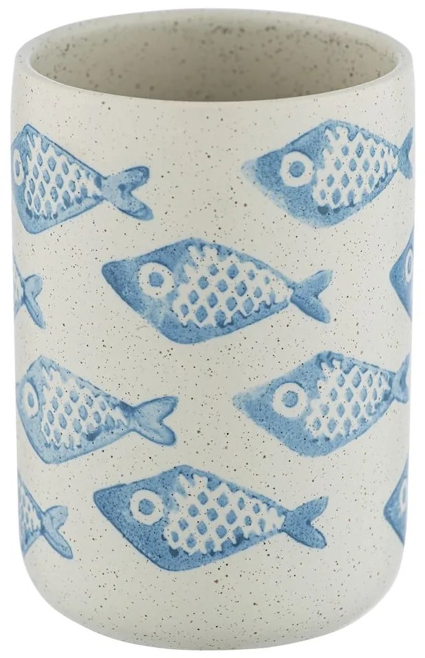 Tazza in ceramica blu e bianca per spazzolini da denti Aquamarin - Wenko