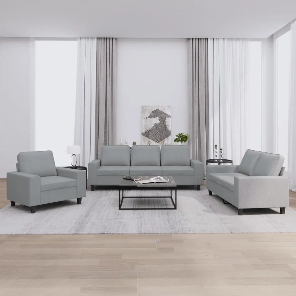 Set Di Divani 3 Pz Grigio Chiaro İn Tessuto /
