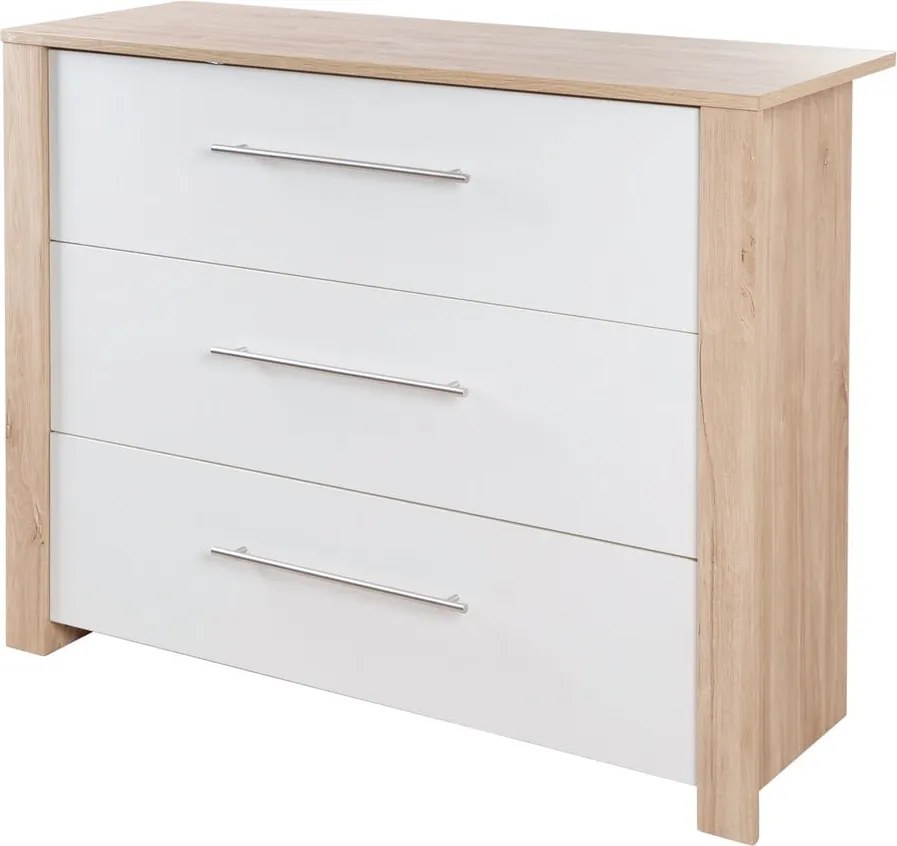 Cassettiera bassa per bambini in rovere con fasciatoio in colore bianco e naturale 112x98 cm - Roba