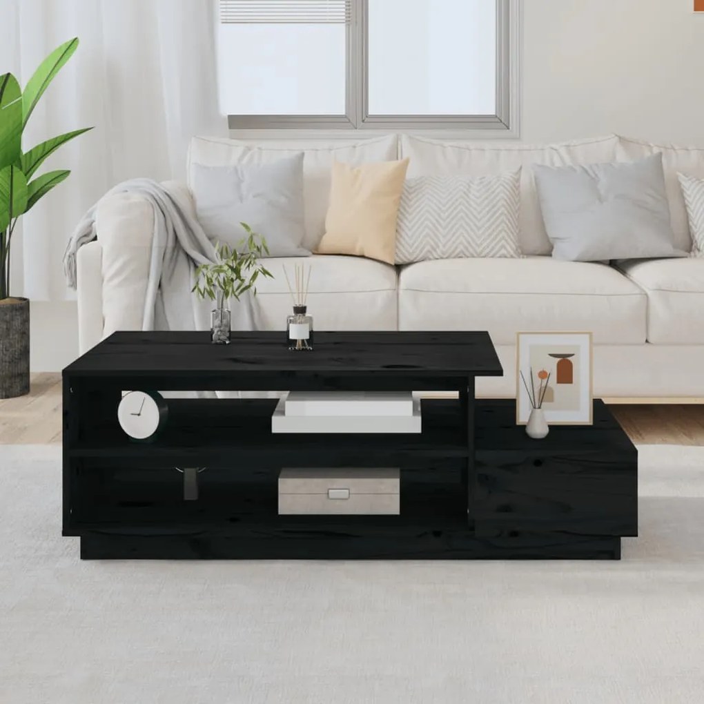 Tavolino Da Salotto Nero 120x50x40,5 Cm Legno Massello Di Pino /